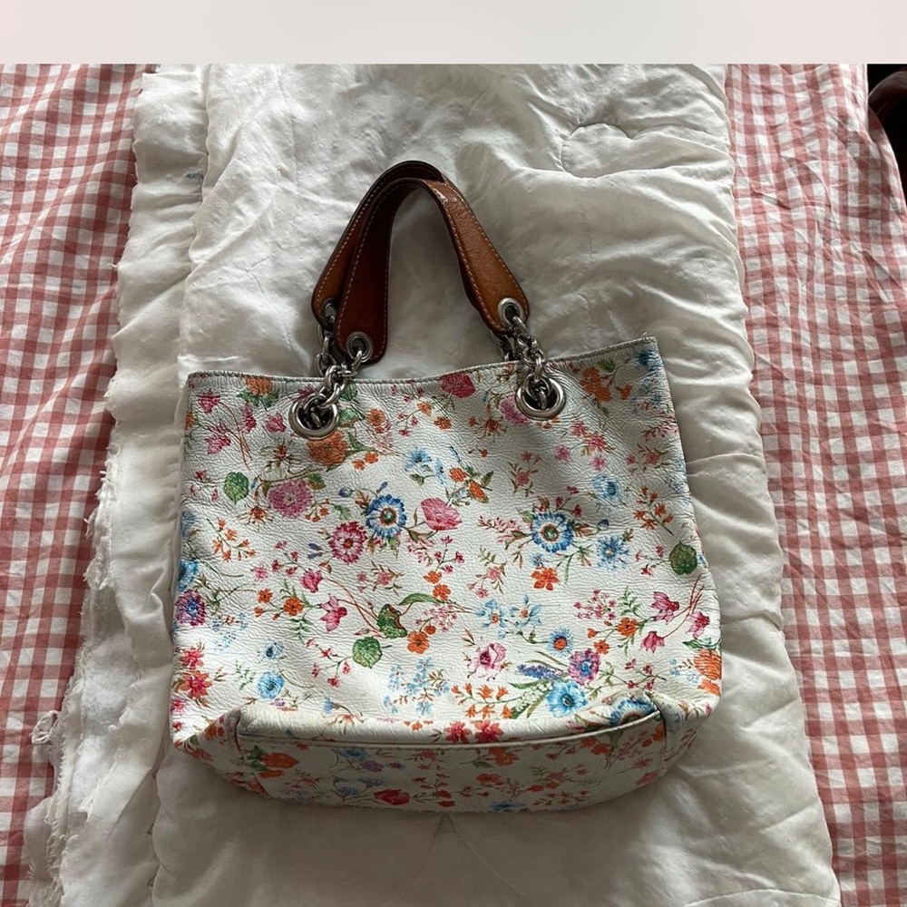 Maurizio Taiuti Cream and Brown Floral Tote Bag